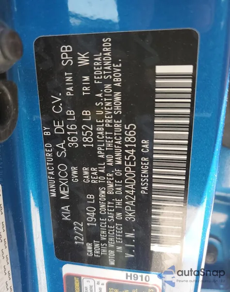 2023 Kia Rio Lx из США, поврежденный, VIN 3KPA24AD0PE541865